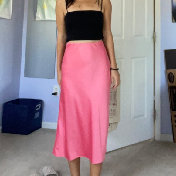New Look Pink Midi Satin Slip Skirt - Picture 2 of 4